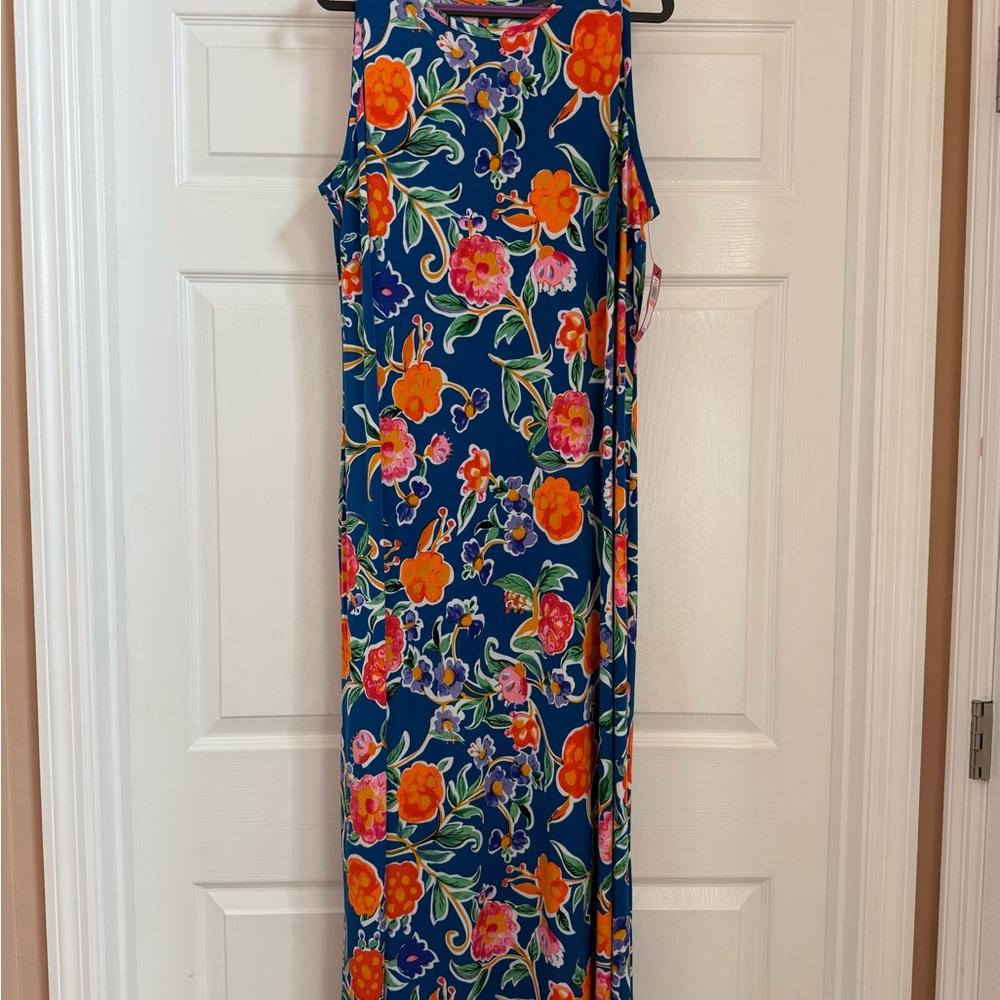 Vince Camuto Blue and Orange Floral Maxi Dress
